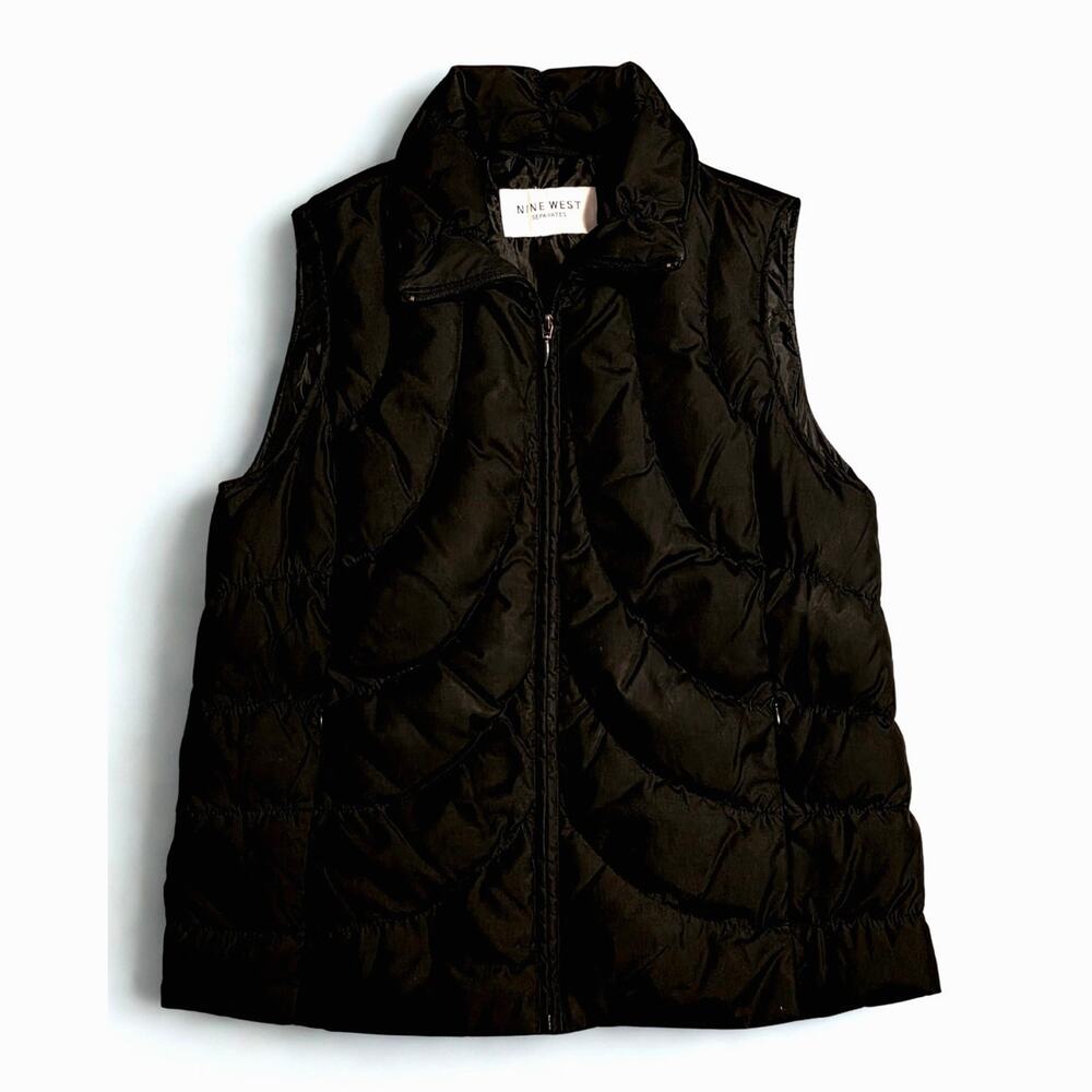Nine WestQuilted Black Puffer Vest Women’s Size M Zip Front Lightweight Jacket